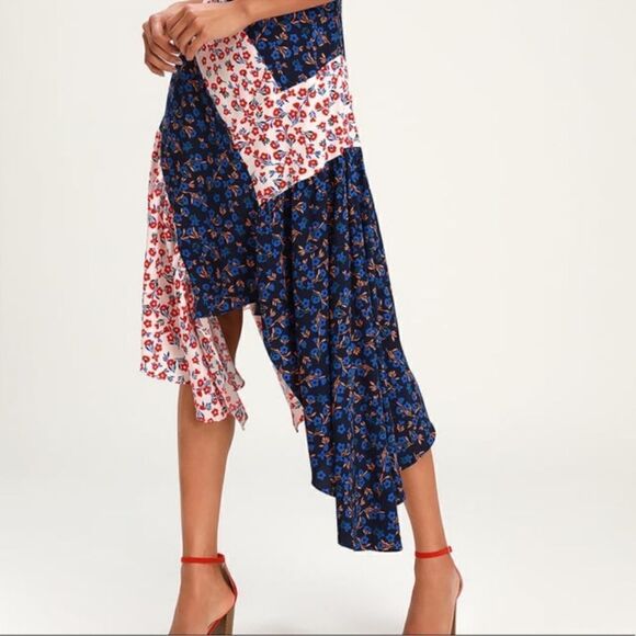 Lulus Golden Hour Blush and Navy Floral Print Strapless Midi Dress - Picture 4 of 12